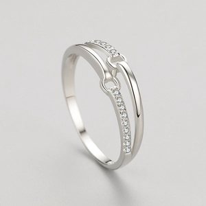 Minimalist S925 sterling silver double layer ring with micro-pave cubic zirconia accents