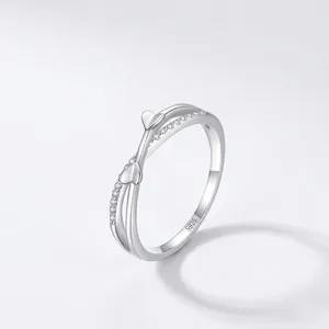 Romantic S925 Sterling Silver Heart Infinity Crisscross Ring For Women Zirconia Inlaid Fresh Style Fashion Jewelry Engagement Gift
