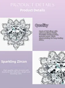 Détails des boucles d'oreilles cœur en argent 925 avec zircons cubiques scintillants