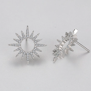 Elegant S925 sterling silver sunflower stud earrings with shimmering zircon crystals