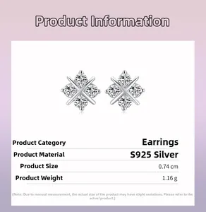 Detailed specs of S925 silver cross earrings weighing 1.16g with cubic zirconia stones