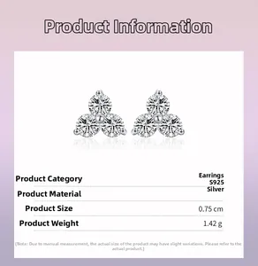 Detailed view of S925 sterling silver studs featuring a 0.75 cm triple zircon geometry
