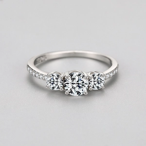 Classic S925 sterling silver three-stone zircon ring with elegant paved band for women