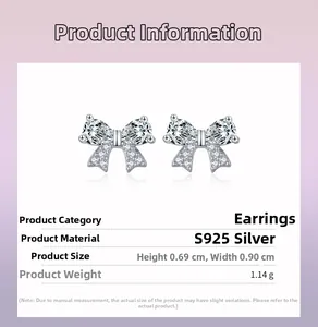 Detailed size and material info for S925 sterling silver bow knot stud earrings