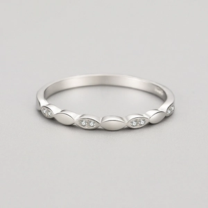 Minimalist S925 sterling silver ring with marquise-cut geometric accents and micro-pavé diamonds