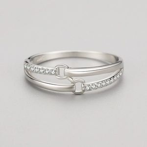 Elegant double-layered S925 sterling silver ring with micro-set zircon accents