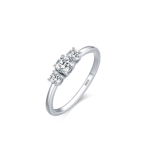 Elegant S925 sterling silver ring with three round cubic zirconia stones on white background
