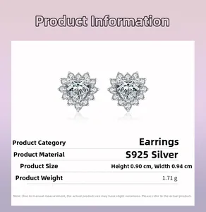 Détails des boucles d'oreilles cœur en argent s925 avec dimensions et poids précis