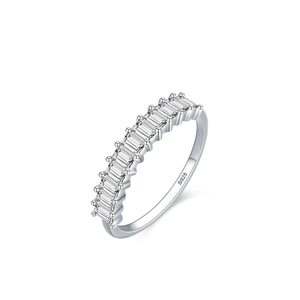 Bague minimaliste en argent sterling S925 avec pierres rectangulaires de taille baguette