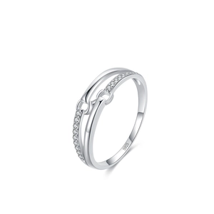 Minimalist S925 sterling silver double-layered ring featuring micro-pave zirconia settings