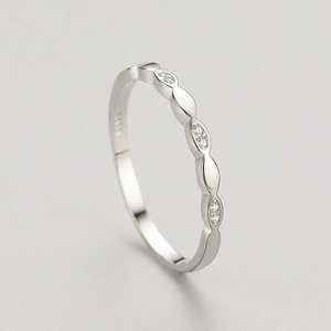 Minimalist S925 sterling silver geometric ring with micro-pave marquise zircons