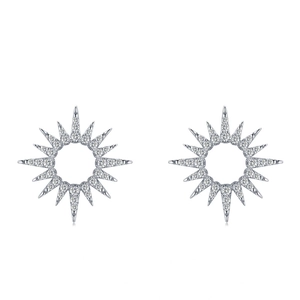 Sparkling S925 sterling silver sunburst stud earrings featuring micro-paved cubic zirconia
