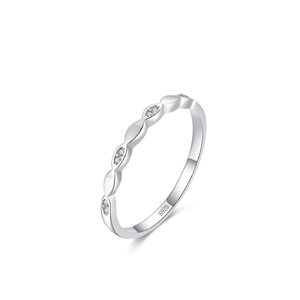 Minimalist S925 sterling silver geometric ring with pavé diamonds on a white background