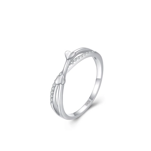 S925 sterling silver layered ring with heart charms and sparkling zircon crystals