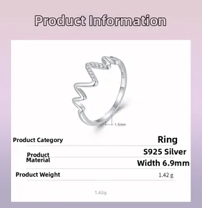 Detail view of wave pattern S925 silver ring showing 6.9mm width and 1.5mm thickness