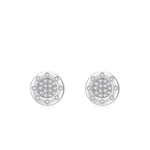 925 Sterling Silver Micro Pave Zirconia Round Stud Earrings For Women Minimalist Geometric Piercing Fashion Jewelry