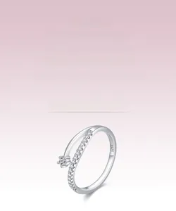 Close-up of S925 sterling silver ring featuring double crossed lines and micro pavé stones