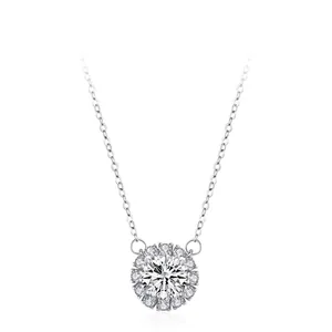 925 Sterling Silver Zirconia Necklace For Women Minimalist Round Halo Pendant Geometric Clavicle Chain Jewelry Gift