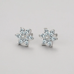 Sparkling S925 sterling silver flower stud earrings with marquise-cut marquise crystals
