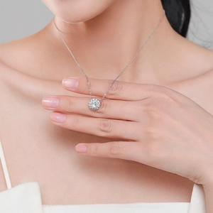 Elegant S925 sterling silver necklace with a sparkling circular zircon cluster pendant