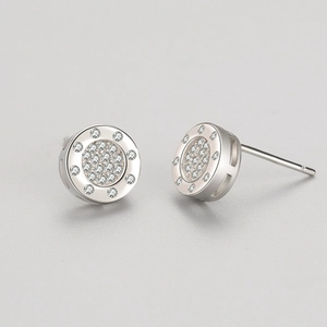 Minimalist S925 sterling silver round stud earrings with pave-set sparkling zircon stones