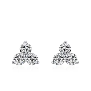 S925 Sterling Silver Stud Earrings For Women Three Stone Cluster Geometric Zirconia Inlaid Minimalist Fashion Jewelry Gift