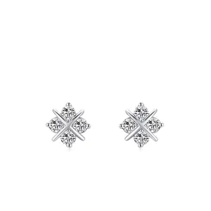 Minimalist 925 Sterling Silver Cross Stud Earrings For Women Simple Zirconia Geometric Inlaid Earrings Jewelry Daily Gift