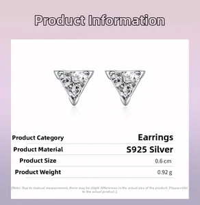 Detailed specs of S925 silver triangle stud earrings showing size 0.6cm and 0.92g weight