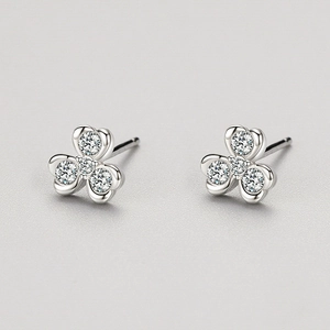 Minimalist S925 sterling silver clover stud earrings with sparkling cubic zirconia stones