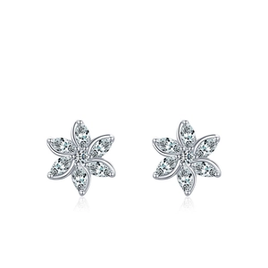 Elegant S925 sterling silver flower stud earrings with marquise-cut marquise crystals