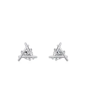 Minimalist 925 Sterling Silver Triangle Geometric Stud Earrings For Women Zirconia Inlaid Fashion Commuter Jewelry Gift