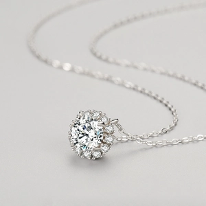 Elegant S925 sterling silver necklace featuring a sparkling circular zircon pendant