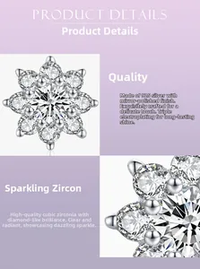 Macro detail of 925 sterling silver flower earrings with high-quality cubic zirconia stones