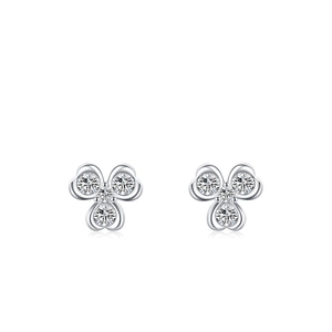 Minimalist S925 sterling silver clover stud earrings with sparkling white cubic zirconia
