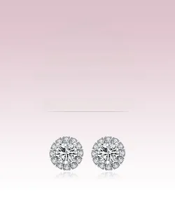 Macro view of S925 sterling silver snowflake earrings with sparkling round moissanite center