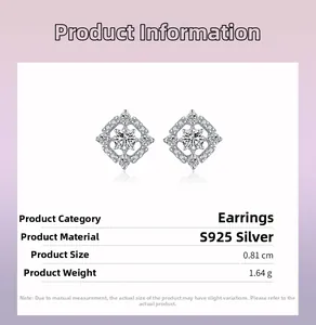 Détails des boucles d'oreilles géométriques en argent S925, taille 0,81 cm et poids de 1,64 g
