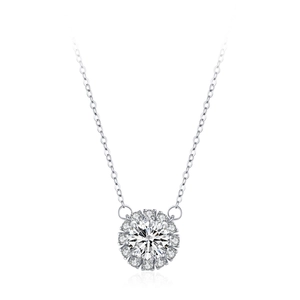 Elegant S925 sterling silver necklace featuring a sparkling round zircon halo pendant