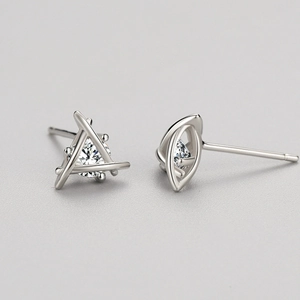 Minimalist S925 sterling silver geometric triangle stud earrings with clear gemstone
