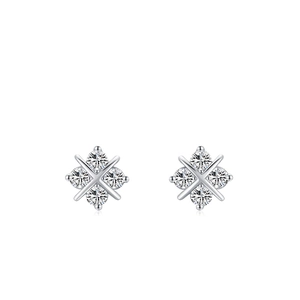 Minimalist S925 sterling silver cross earrings with round cubic zirconia stones