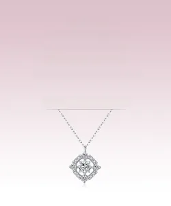 Macro detail of S925 sterling silver square halo pendant with sparkling cubic zirconia