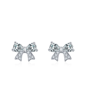 Elegant s925 silver bow stud earrings with sparkling teardrop zirconia stones