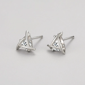 Minimalist S925 sterling silver triangle earrings with sparkling round cubic zirconia