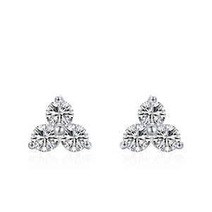 Sparkling S925 sterling silver geometric cluster stud earrings with three round diamonds