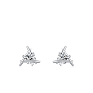 Minimalist S925 sterling silver interlocking triangle stud earrings with zircon center