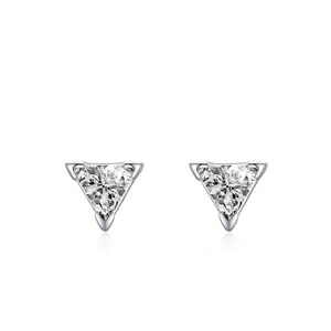 925 Sterling Silver Triangle Stud Earrings For Women Zirconia Inlaid Geometric Ear Piercing Commuter Jewelry Accessory
