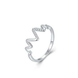 Elegant S925 sterling silver wave ring with micro-pave zircons on a white background