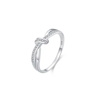 Korean Style S925 Sterling Silver Double Layer Knot Ring For Women Inlaid Zirconia Minimalist Index Finger Ring Jewelry