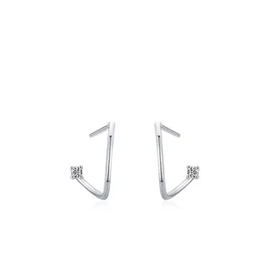Orecchini a Bottone a Forma di J Geometrici in Argento Sterling 925 per Donna Gioielli Placcati in Platino con Zirconi Intarsiati