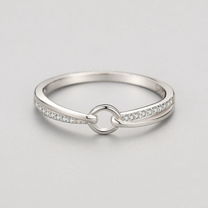 Minimalist S925 sterling silver ring with geometric hollow circle and zircon inlay