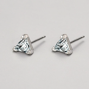 Minimalist s925 silver triangle stud earrings with sparkling cubic zirconia stones